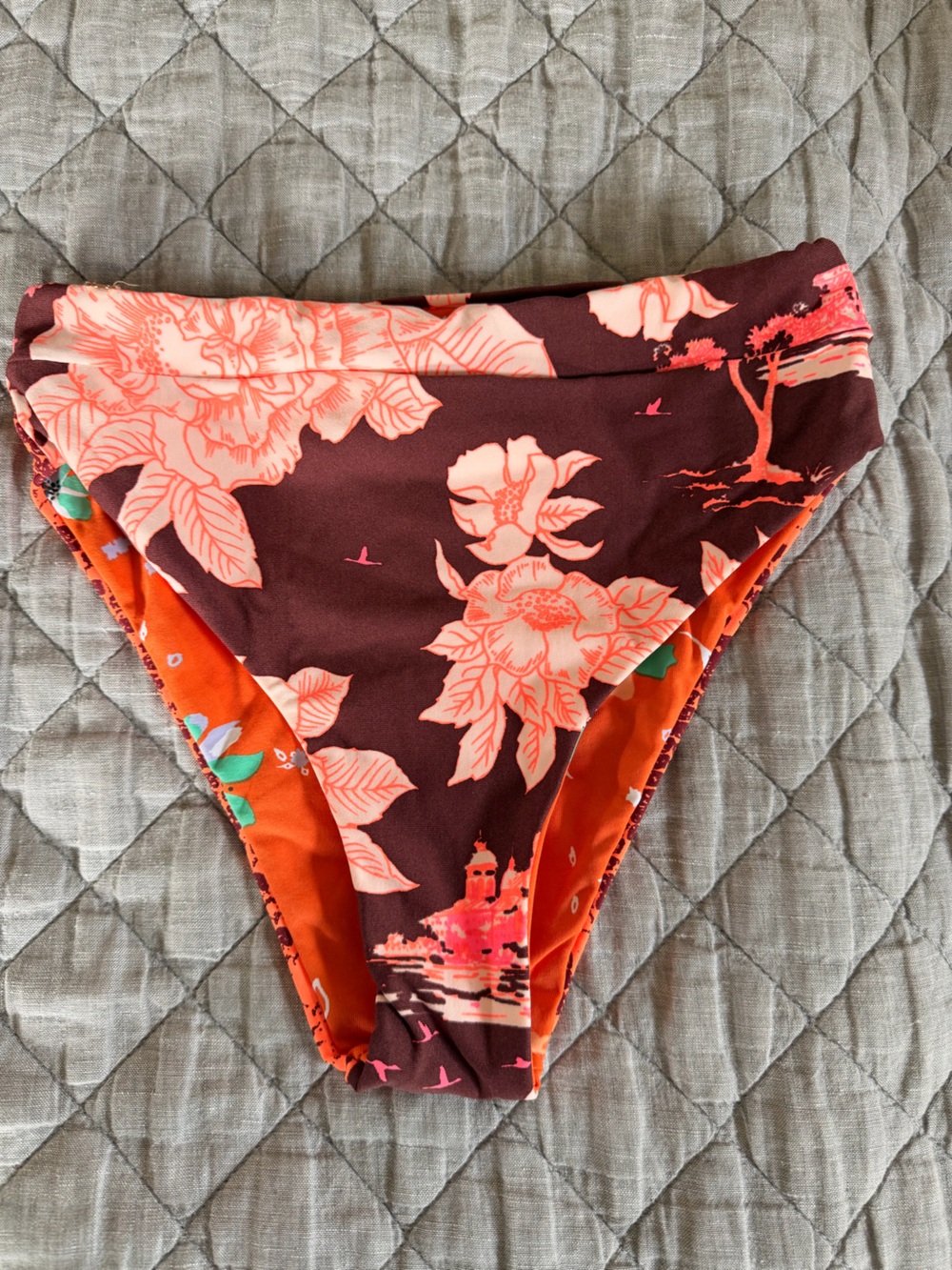Maaji Brown and Coral Floral Bikini Bottoms